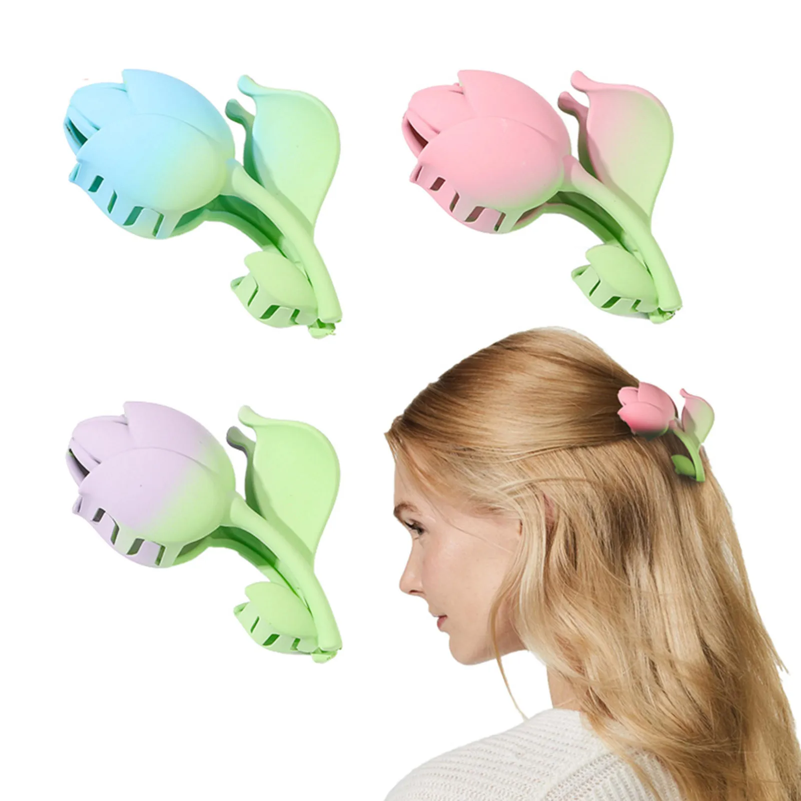 

New Korean 3D Tulip Hair Claws Fashion Women Large Shark Hair Claw Ponytail Holder Hair Clips Hairpins Headwear Hair Accessories