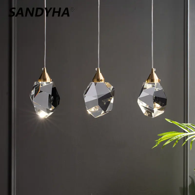 

220V/110V Modern Pendant Lights Bedroom Led Full Brass Crystal Nordic Lamp Luminaire Suspension Decoration Salon Hanging Lamps