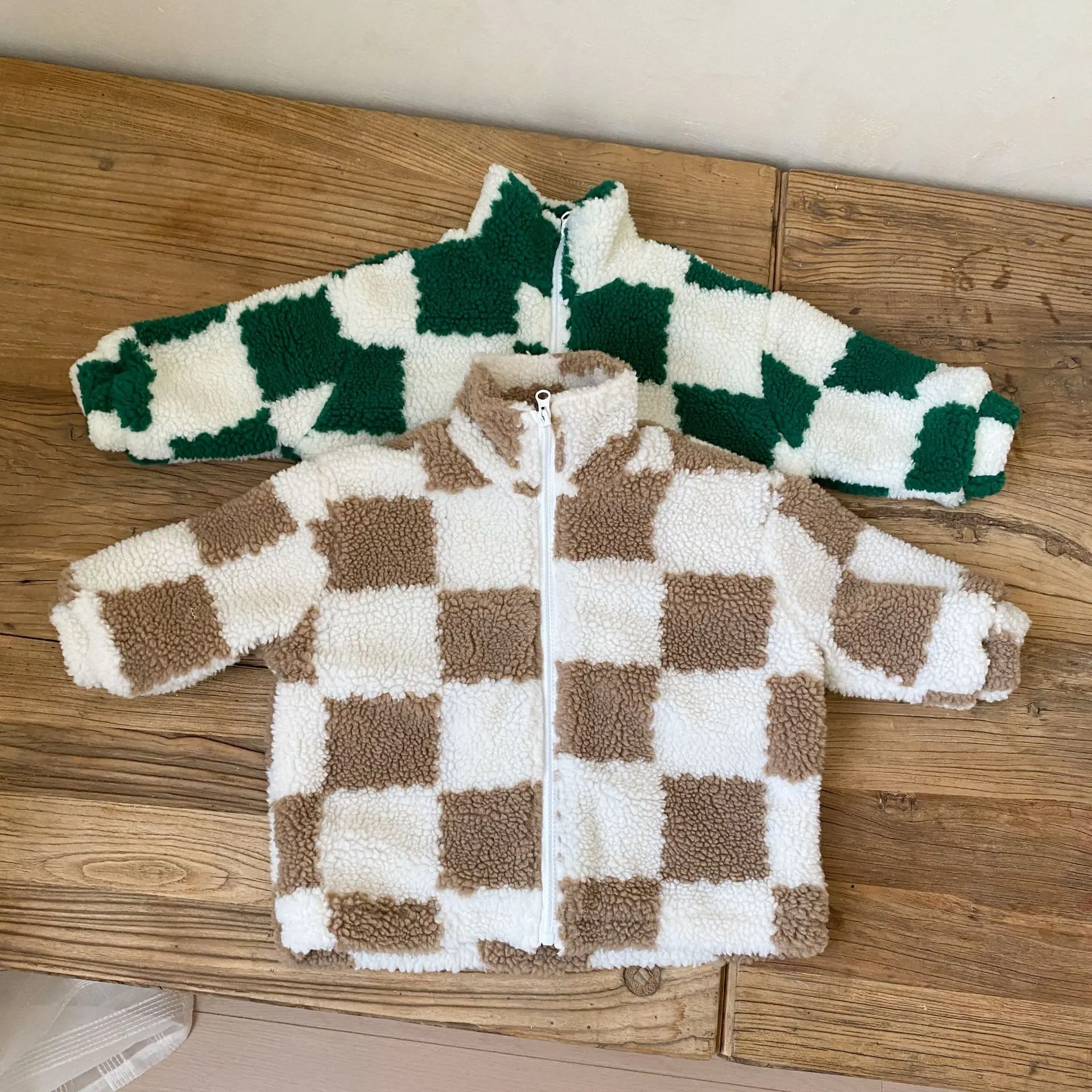 

2022 Autumn New Kid Plaid Plus Fleece Thicken Zipper Coat Children Boy Cardigan Long Sleeve Tops Girl Baby Casual Jacket Clothes