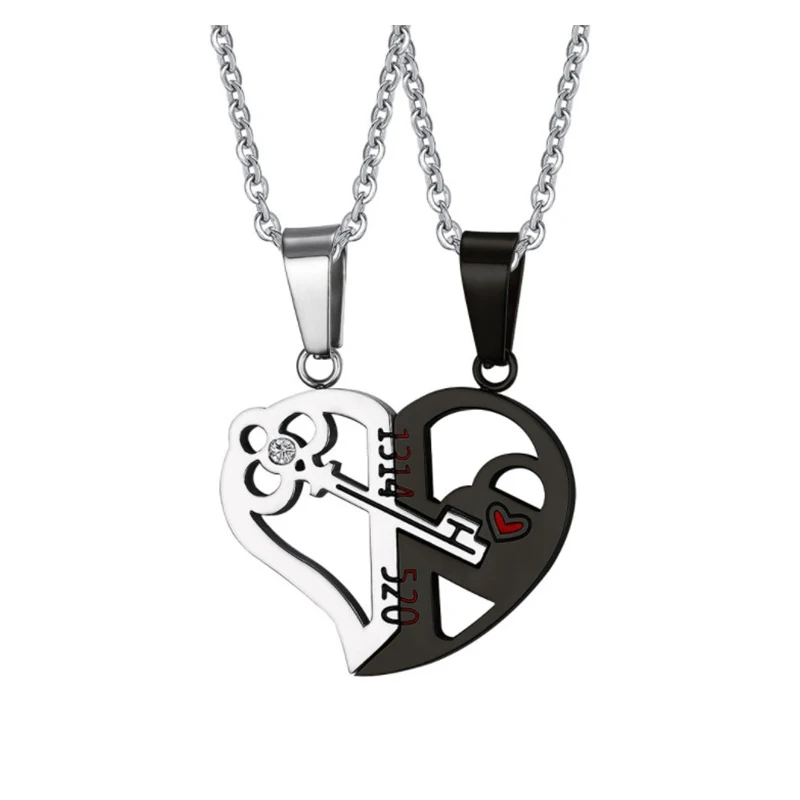 

Couple Necklace Broken Heart 2Pcs Key Locket Dad Mom Love You Pendant Necklaces Double Color Friends Family Lovers Jewelry Gifts