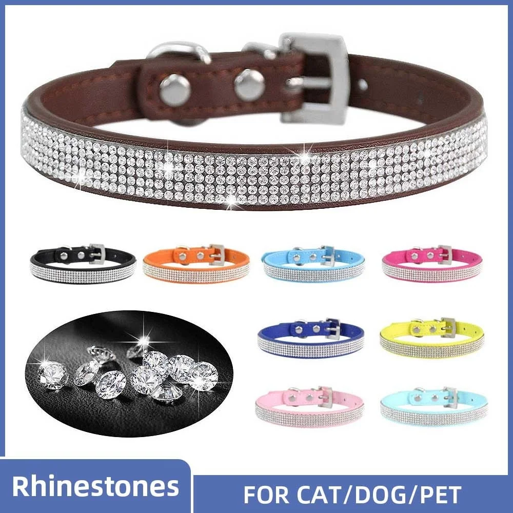 

Small Dogs Rhinestones Large Chihuahua Accessories Pug Pet Puppy Necklace For Crystal Collar Medium Leather Cat Collars Glitter