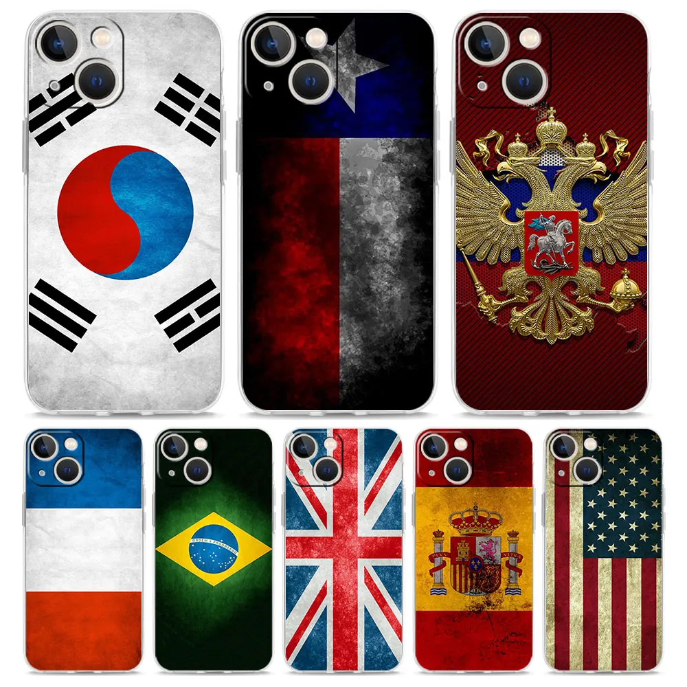 

for Apple iPhone 13 Pro Max 12 Mini Soft TPU Capa 7 8 Plus 6 6S+ 5 5S X XS XR Phone Case iPhone 11 National Flag RU FR UK Shell