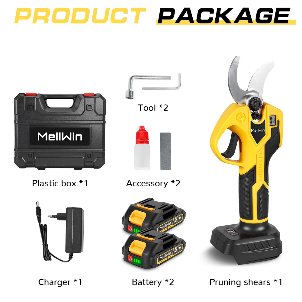 MELLWIN бесщеточные электрические секаторы 32 мм 2 передачи