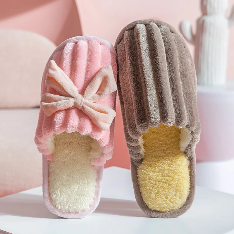 

Тапки женские х/б, Нескользящие, теплые меховые, зимние