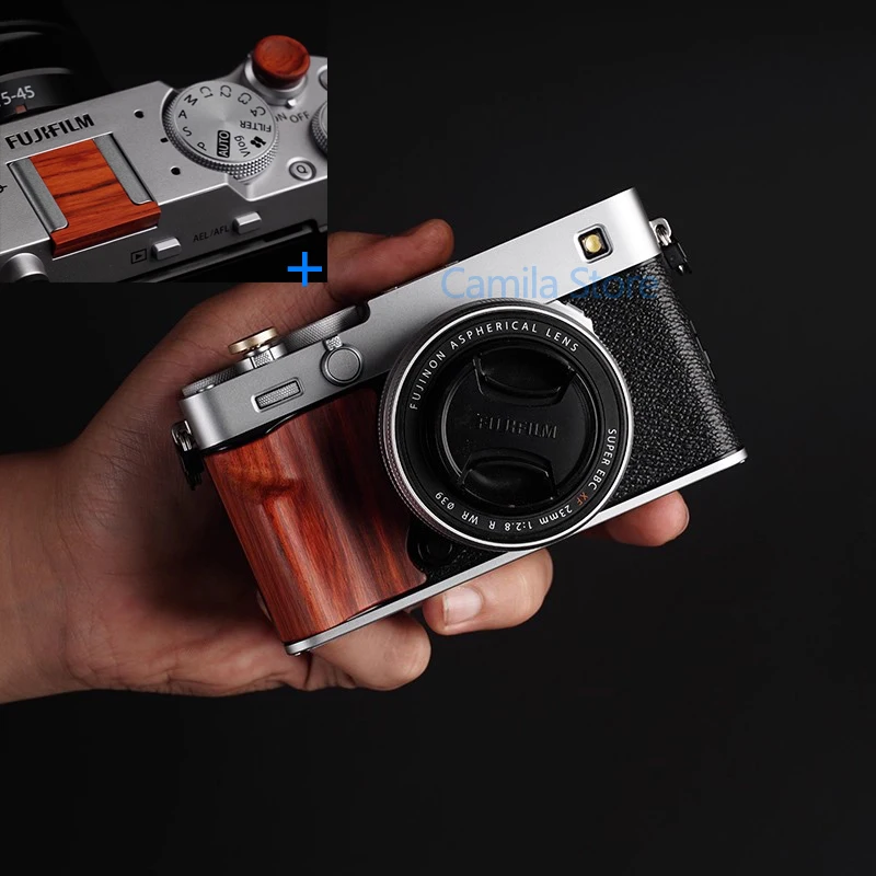 Портативная нескользящая ручка из цельного дерева для Fuji Fujifilm XE5 X-E5, ручка для камеры, сменные аксессуары с лентой 3M (art.: 3920d29327e73) - 3920d29327e73