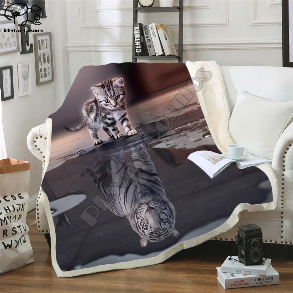 

Cute Cat 3D Printed Plush Fleece Blanket Adult Fashion Quilts Home Office Washable Duvet Casual Kids Girls Sherpa Blanket