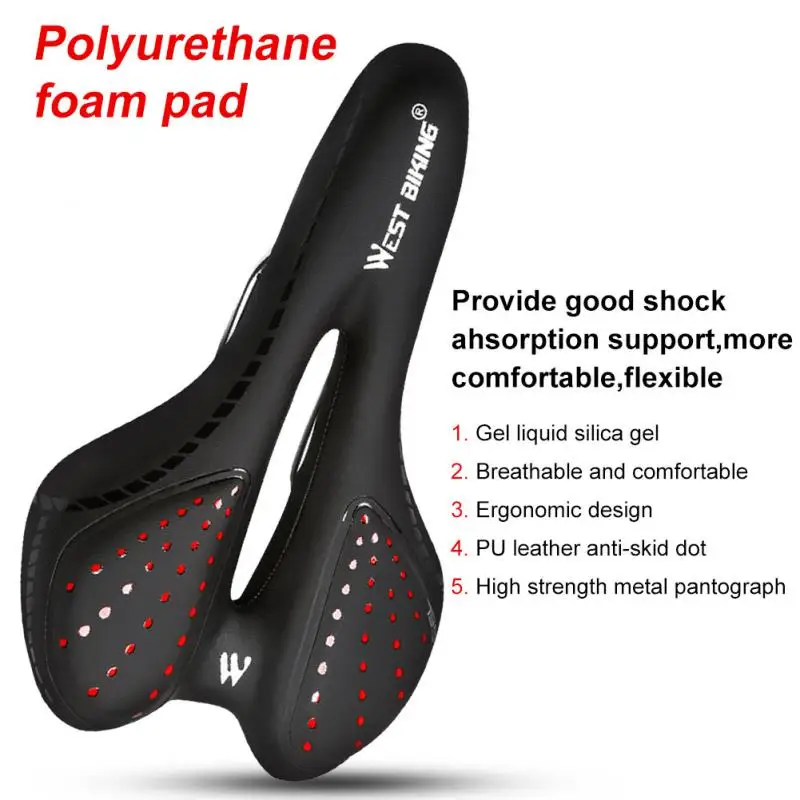 

WEST BIKING Bike Saddle MTB Mountain Road Bike Seat PU Leather Gel Filled Cycling Cushion Comfortable Shockproof Bicycle Saddle