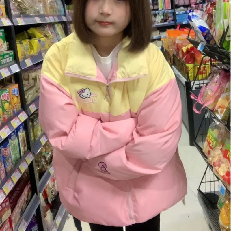 Sanrio Hello Kitty милое хлопковое пальто с цветными блоками женская зимняя модная