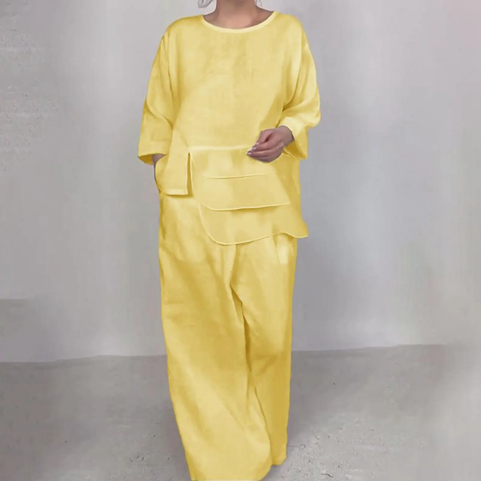 Женский Повседневный комплект из 2 предметов свободная Однотонная рубашка с