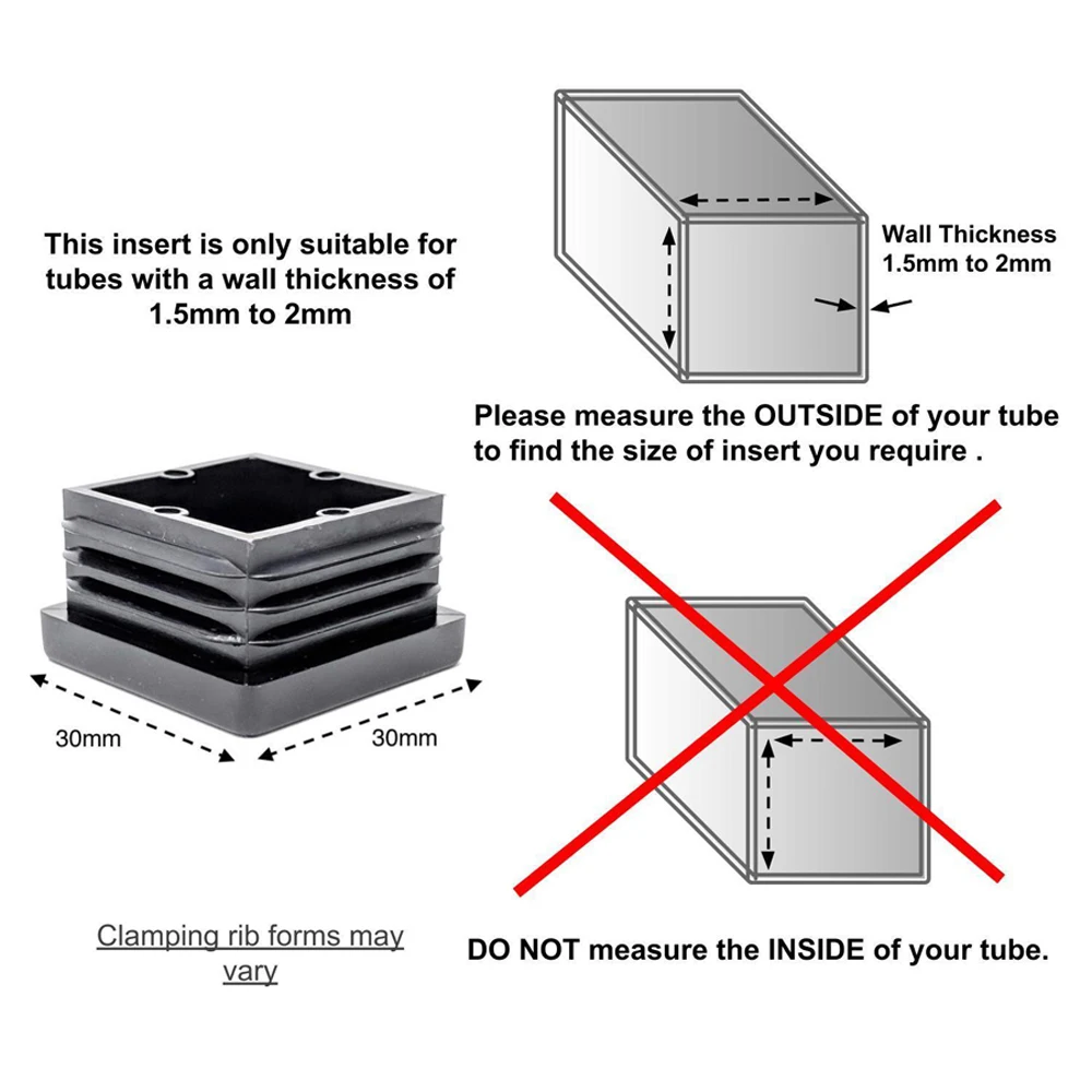 2/4/10pcs Square Plastic Black Blanking End Cap Tube Pipe Insert Plug Bung 10x10~100x100mm living room furniture  bed frame