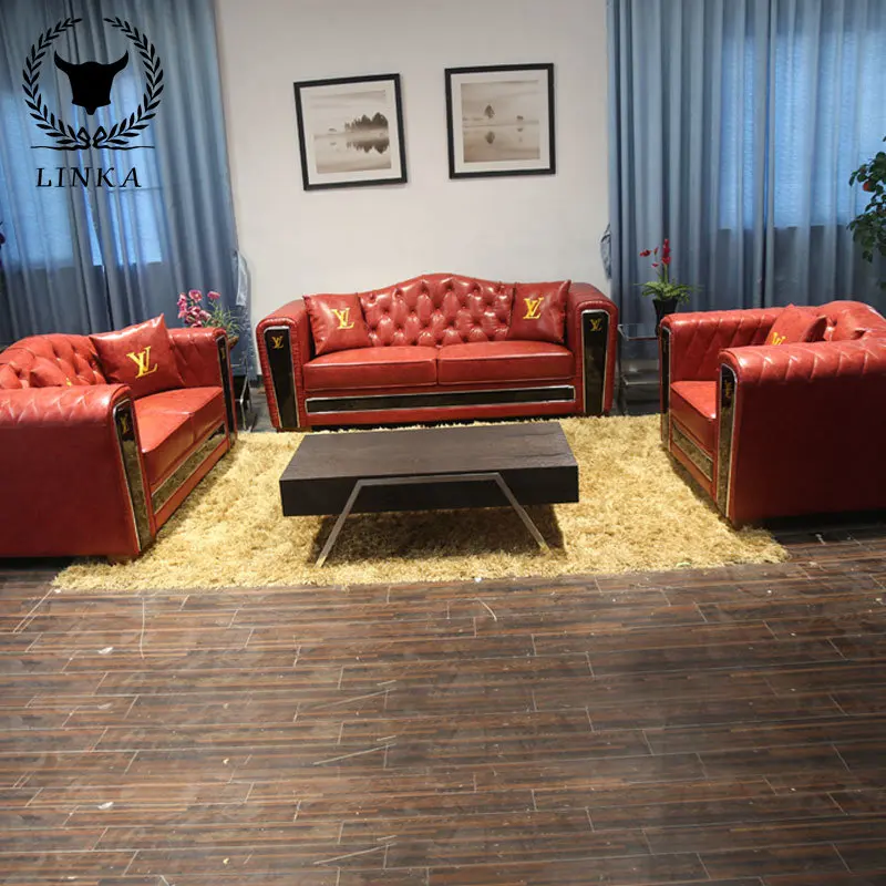 

Роскошный итальянский дизайнерский комплект мебели, современные европейские диваны из натуральной кожи для гостиной, секционный диван Chesterfield