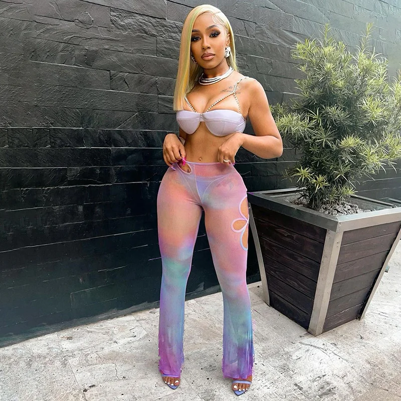 Женский пляжный костюм из топа и брюк повседневный богемный комплект 2 предметов