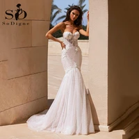 sodigne glitter tulle mermaid wedding dresses sequined lace appliques sweethearts 3d flower bridal gown bride dress