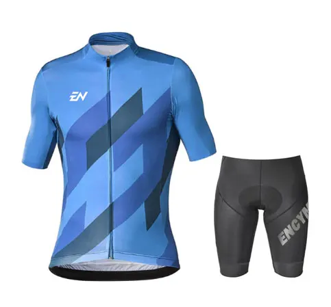 

New ENCYMO Blue Men Cycling Jersey Summer Short Sleeve Set Maillot Shorts Bicycle Clothes Sportwear Shirt Clothing Suit