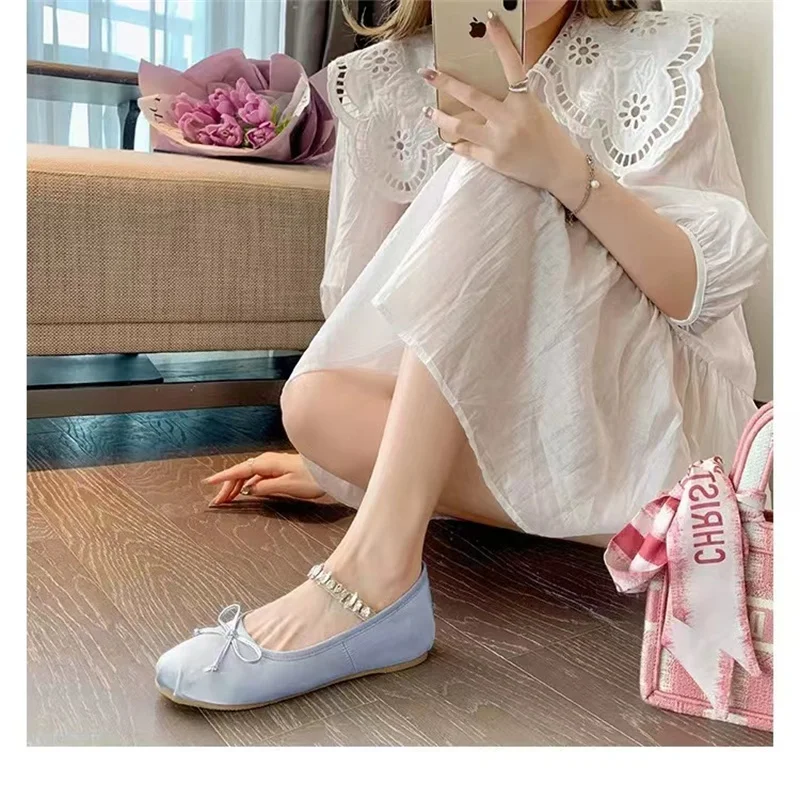 

Туфли женские мягкие на плоской подошве, элегантная балетная обувь в французском ретро стиле, с ремешком и стразами, Мэри Джейн, лето 2022