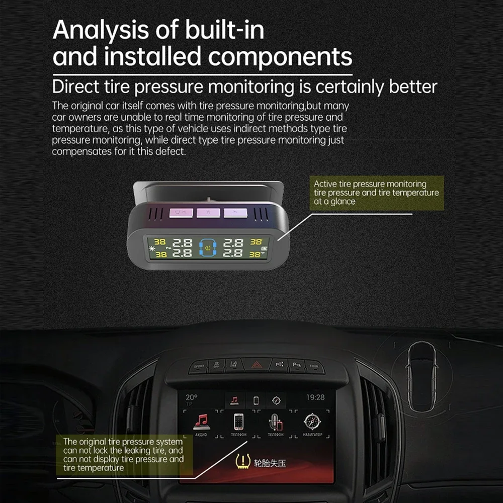 Умная система контроля давления в автомобильных шинах TPMS 4 внешних датчика