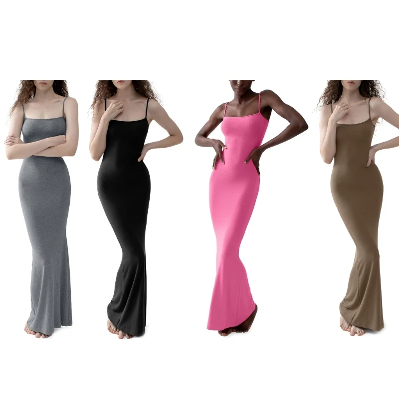 

Sleeveless Sling Bodycon Dress for Women Square Neck Dress Ribbed Maxi Dress Ins