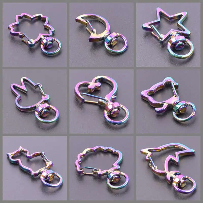 

2Pcs Rainbow Charms Moon,Cat,Heart,Shell,Flower Lobster Clasp Pendant Charms For Jewelry Making Connector Keychain DIY Materials