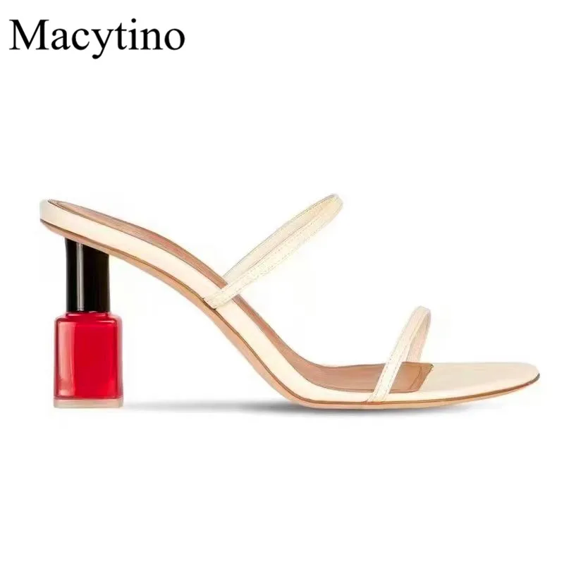

Weird High Heel Design Ladies High Heel Slippers Round Toe Transparent Heel Decorative Fashion Party Slippers