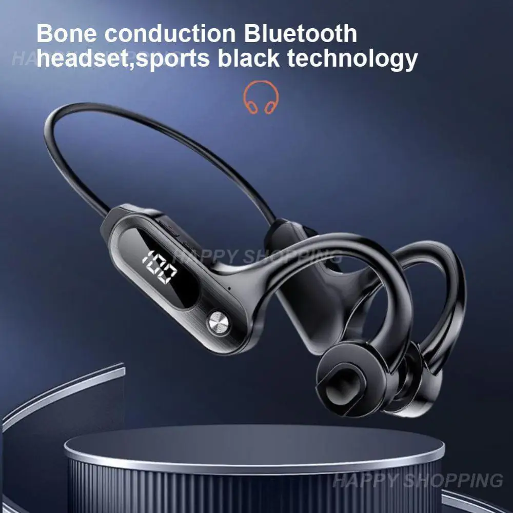 

Headset Universal Led Display Waterproof With Mic Hifi Stereo For Workouts Running Driving Bone Conduction Headphones