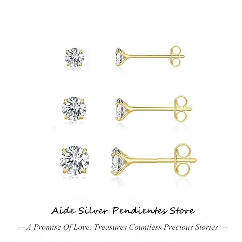 

AIDE 2/3/4mm Mini Diamond Stud Earrings Set 925 Sterling Silver Earrings Women 2021 Trend Gold Fine Jewelry Boucle D’oreille