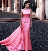 elegant pink mermaid formal evening dress open back sleeveless silk satin women long prom dress vestidos robe soiree custom made