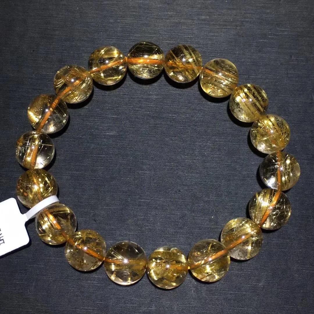 

12mm Natural Gold Rutilated Quartz Bracelet For Woman Lady Man Luck Healing Wealth Gift Rare Crystal Beads Strands Jewelry AAAAA