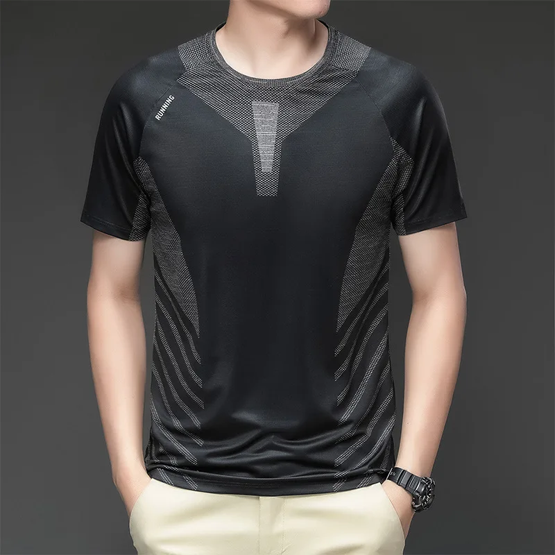 

2023 summer new round neck short-sleeved T-shirt men's outdoor sports quick-drying clothes men's fitness ice silk t-shirt men's