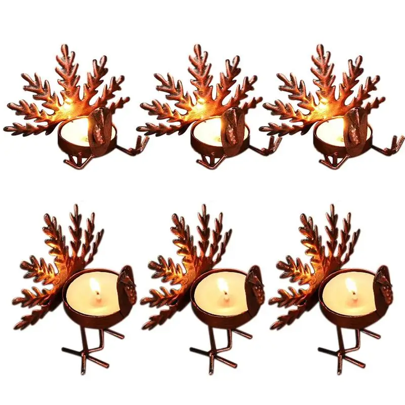 

Fall Candle Holders Turkey Shape Thanksgiving Decor Tealight Candleholders 6pcs Decorative Bronze Finished Rustic Table