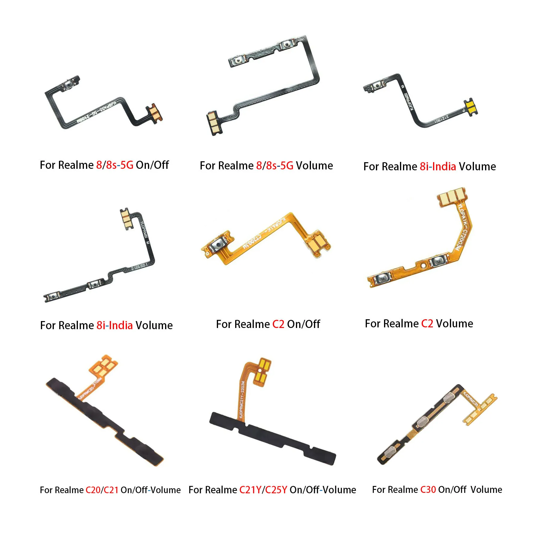 Switch Power ON OFF Key Mute Silent Volume Button Ribbon Flex Cable For For Oppo Realme 8 5G 8i C2 C20 C21Y C30 C31 C35