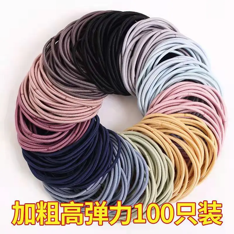 

Rubber band black head rope 100 cowhide bands for tying hair, high elastic rubber ring, simple and durable hair ring
