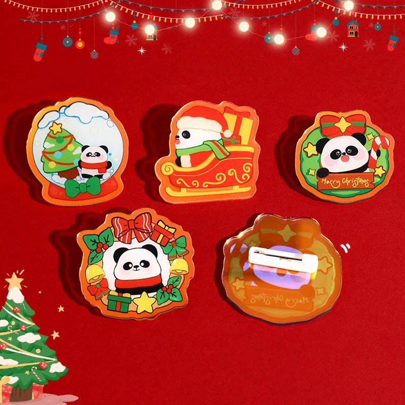 Милая мультяшная рождественская брошь с пандой креативный значок модные булавки