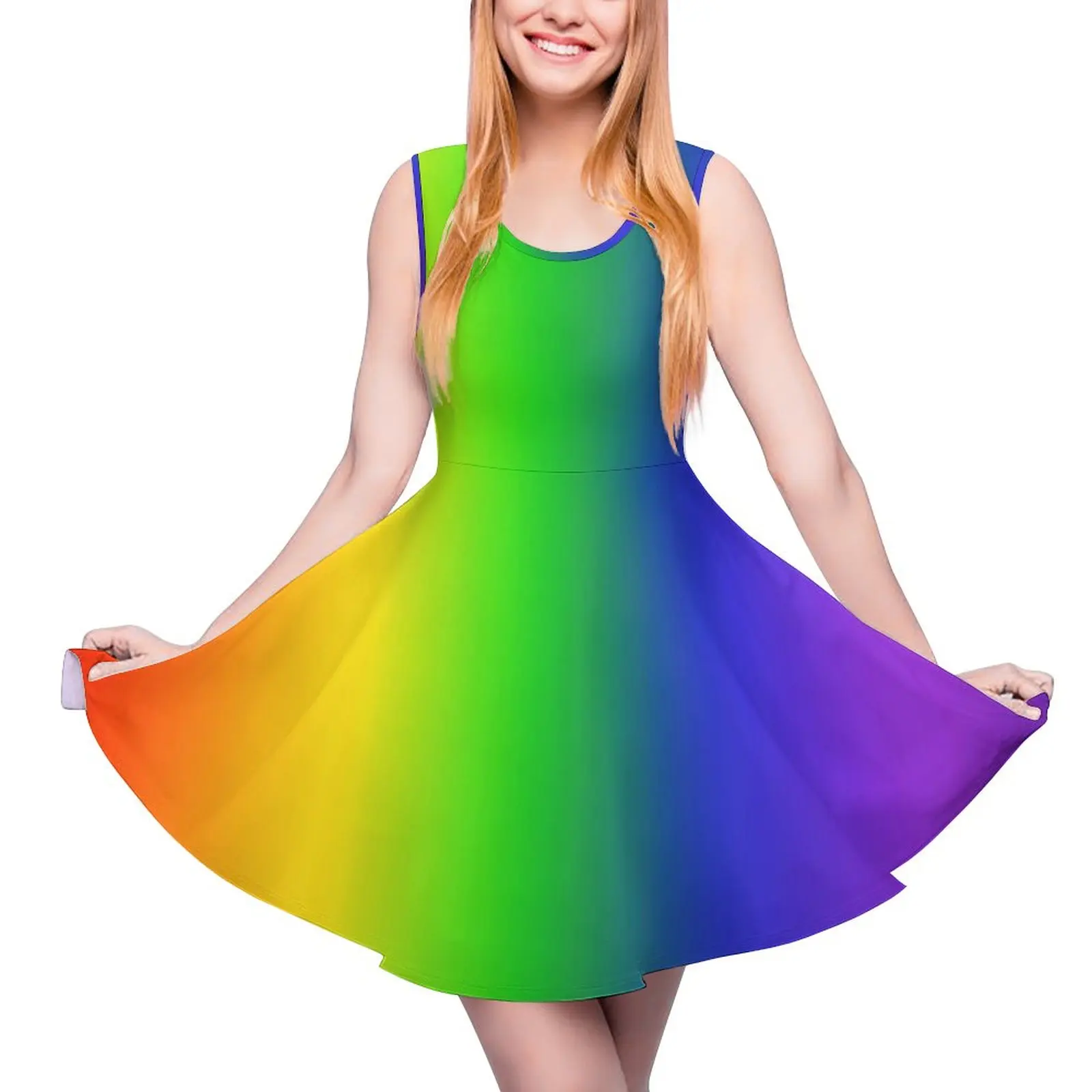 

Rainbow Ombre Dress Gradient Elegant Dresses High Waist Casual Pattern Skate Dress Summer Oversized Vestidos