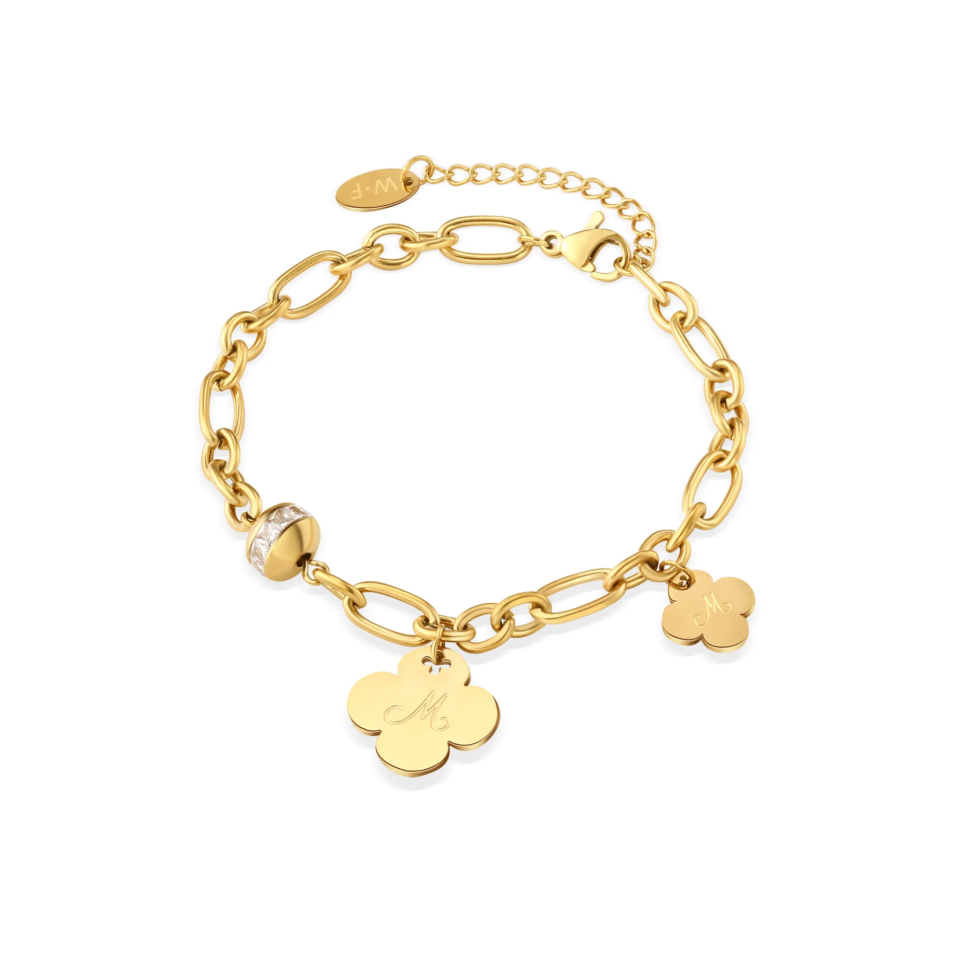 

Four-leaf Clover Charm Bracelets Stainless Steel Lettering Bracelet Gold Color Titanium Steel Inlaid Zirconium Bracelets