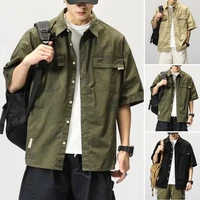 men shirt solid color hip hop cool young style buttons loose type single breasted cardigan lapel summer shirt men clothes