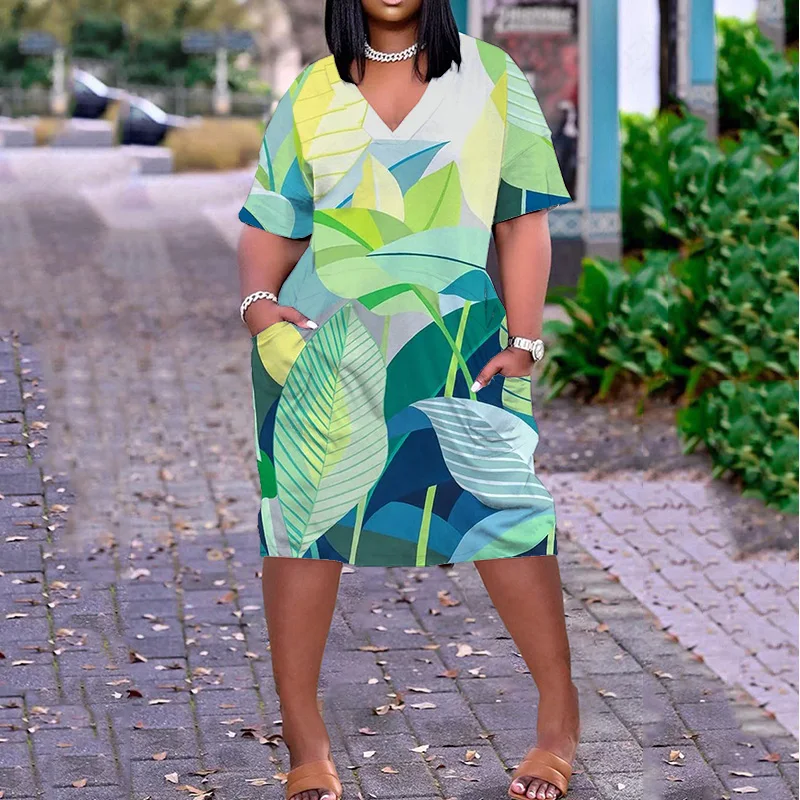 

3D Printing Suits Plus Size Dresses Midi Dress African Long Fashion Korean Version Rest Short Sleeve Summer Clothes For Women
