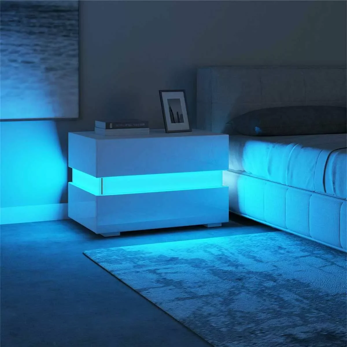 

Modern Luxury LED Light Nightstand w/2 Drawers Organizer Storage Cabinet Bedside Table Bedroom Furniture for Night 20 Colors