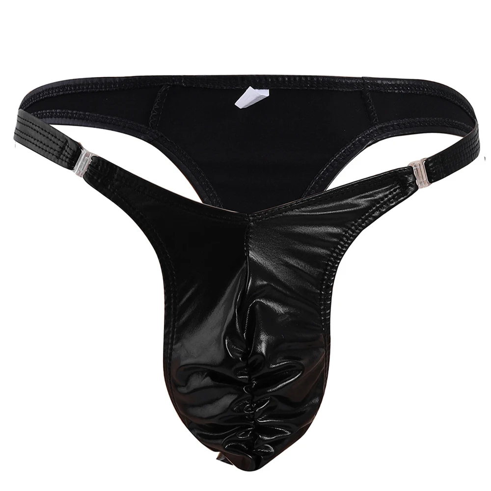 

Underwear Men Sexy Imitation Leather G-String Buckle Thong Briefs Ropa Interior Hombre Sexy T-Back Panties Best Popular Clubwear