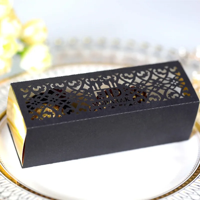 

5pcs Black Eid Mubarak Box Candy Dragee Gift Box Ramadan Kareem DIY Islamic Muslim Festival Happy Al-Fitr Eid Party Decor