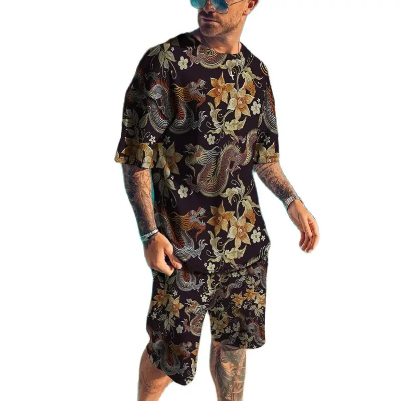 

Chinese Dragon 3D Print Men Sportswear Suit Fashion Carp Pattern Oversized O-neck Male Top Tees Loose Hip Hop Homme Streetwear