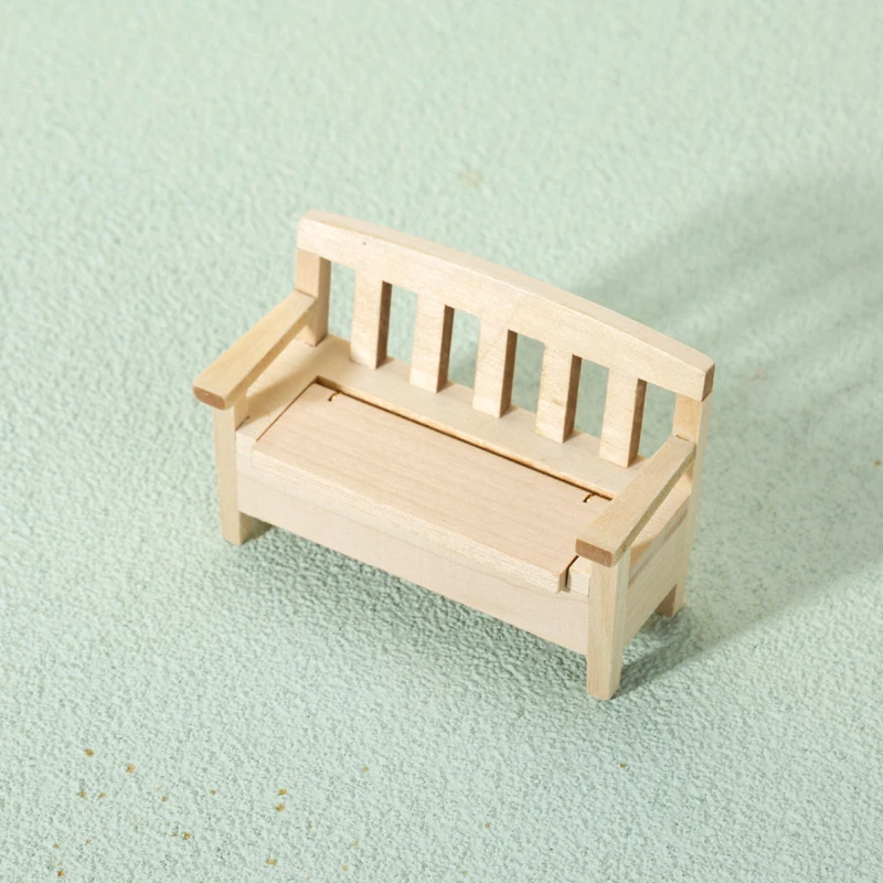 

1PC Doll House Mini Home Decoration Wooden Backrest Bench Accessories Display Props