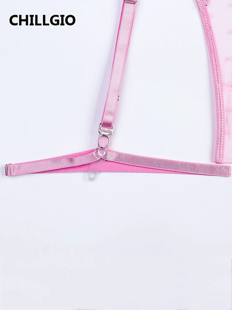 Женское прозрачное боди CHILLGIO розовое милое интимное Эротическое Сетчатое на