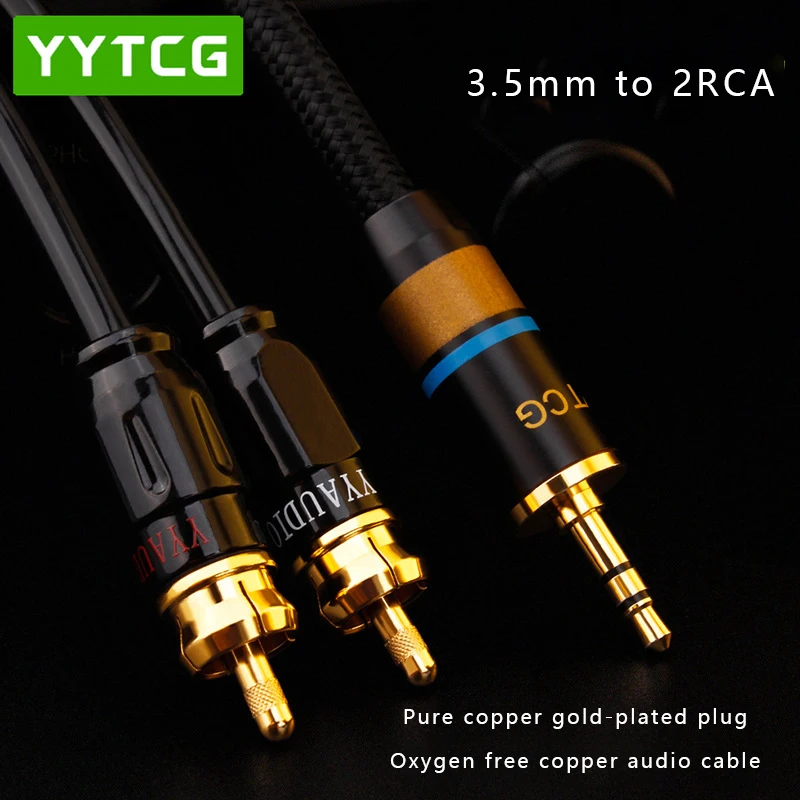 YYTCG G1-R RCA кабель 3,5 к аудиокабелю RCA 3,5 мм к 2RCA разъему AUX OFC бескислородные медные кабели для ТВ ПК усилитель динамик