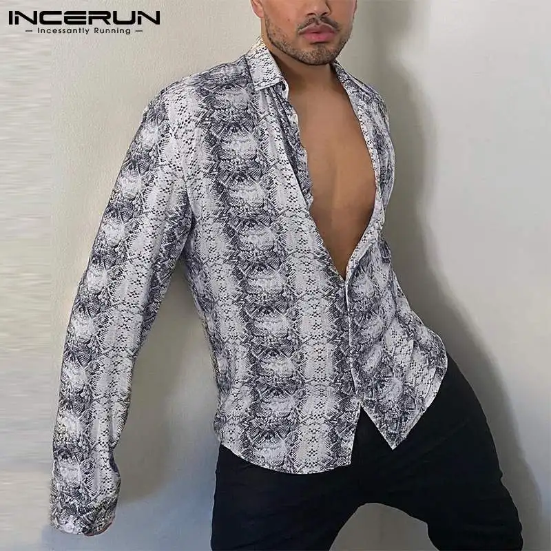 

INCERUN Tops 2022 Men's Fashion Casual Streetwear Style Blouse Stylish Male All-match Long Sleeved Stylish Printing Shirts S-5XL
