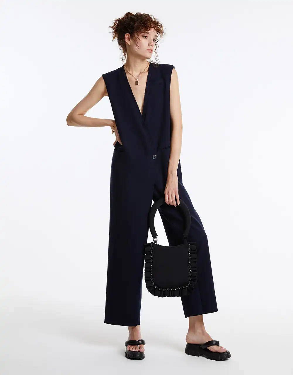 

Urban Revivo Women Jumpsuits Rompers Summer Casual Print V-neck Pocket Overalls Jumpsuit Straight Fit Cropped Jumpsuit