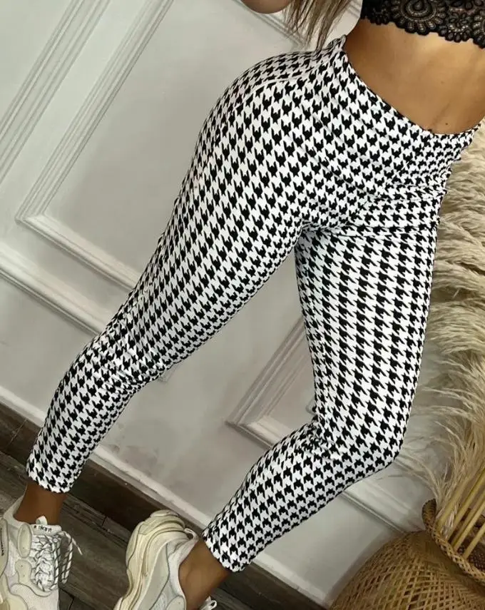 

Girls Spring Autumn Casual Pencil Pants Girls Houndstooth Leggings Classical Swallow Gird Skinny Tights Elastic Pants Fitness
