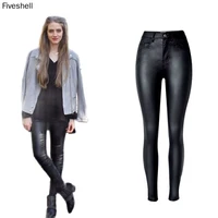 2022 womens high waisted stretch faux leather pants pu coated legging juniors biker moto sexy punk black tight trousers