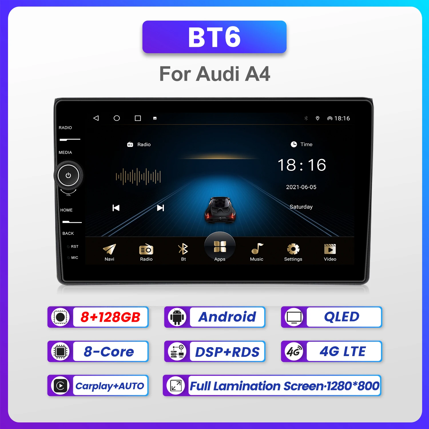 

8G+128G 2 Din 9'' Android 11 8 Core Radio Car DVD Player For Audi A4 B6 B7 S4 B7 B6 RS4 2002-2008 RS4 B7 SEAT Exeo 2008-2012 SWC