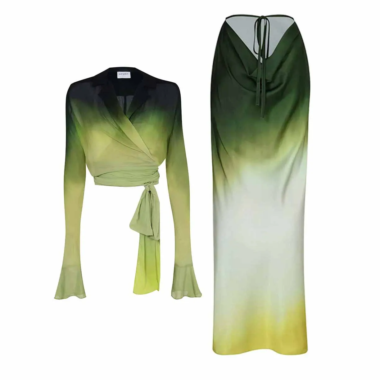 

Green Gradient Cardigan Designer Sexy Dress Bell Sleeve Women Micro Bikinis Mujer Beach Outfits Cover 2023 New Sexy Swimwear