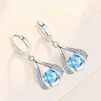 wholesale s925 sterling silver women fashion jewelry high quality blue crystal zircon water drop earrings hot selling earrings